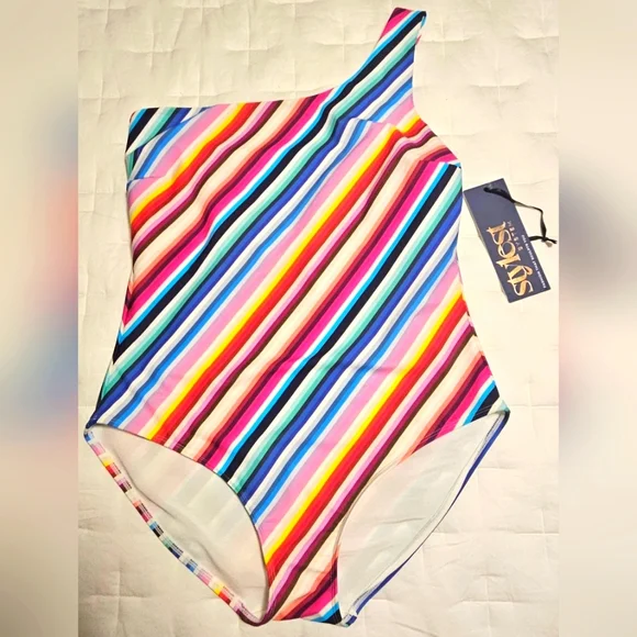 NWT Stylest DreamSculpt One Shoulder Suit: Rainbow Gradient: Large: UPF 50+ - Picture 1 of 7